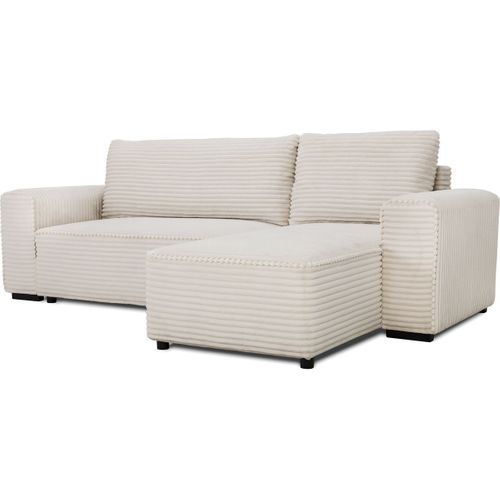 Canapé D'angle Convertible Réversible 3/4 Places En Velours Gros Côtelé Beige - Farrow