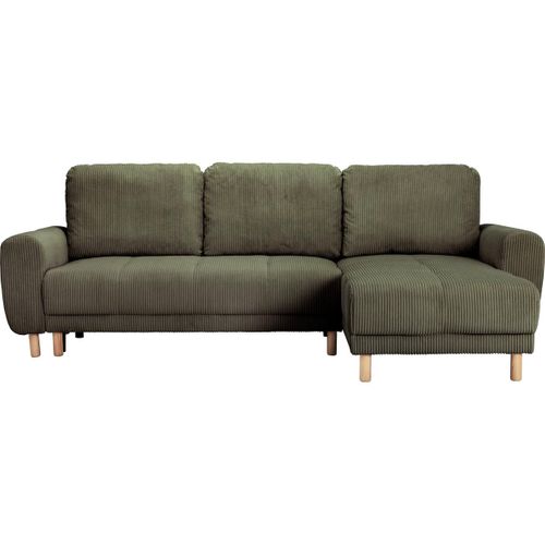Canapé D'angle Convertible Réversible 3/4 Places En Velours Côtelé Vert Kaki - Alva