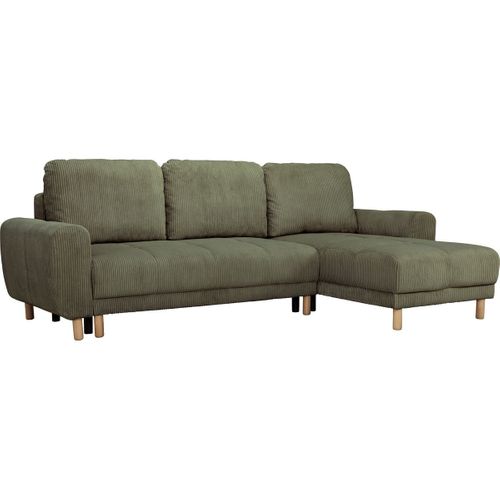 Canapé D'angle Convertible Réversible 3/4 Places En Velours Côtelé Vert Kaki - Alva
