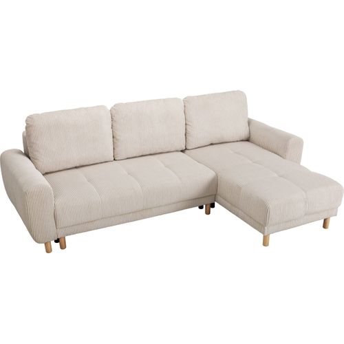 Canapé D'angle Convertible Réversible 3/4 Places En Velours Côtelé Beige - Alva