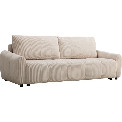 Canapé Convertible 3 Places En Velours Côtelé Beige - Carla