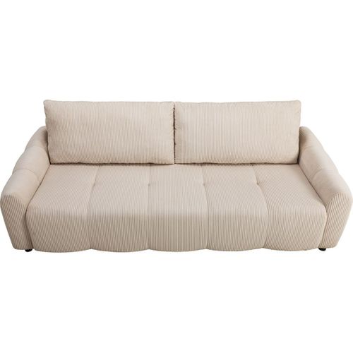 Canapé Convertible 3 Places En Velours Côtelé Beige - Carla