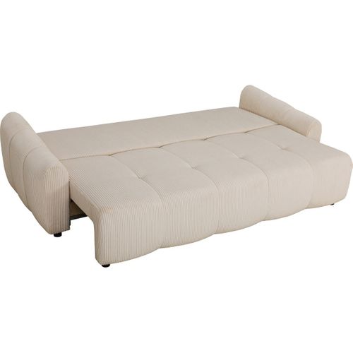 Canapé Convertible 3 Places En Velours Côtelé Beige - Carla