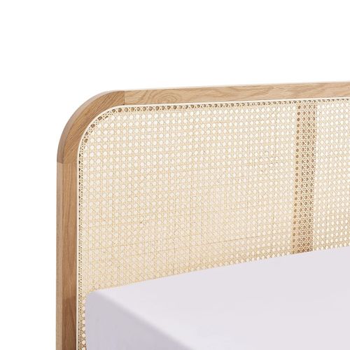 Lit Coffre Adulte 180x200 Cm En Velours Côtelé Vert Kaki Avec Tête De Lit En Bois Et Cannage - Elsa