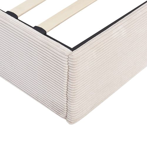Lit Coffre Adulte 160x200 Cm En Velours Côtelé Beige Avec Tête De Lit En Bois Et Cannage - Elsa