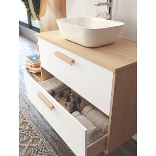 Ensemble Meuble Nordic Olive/chêne Naturel Et Vasque Encastrée 79,50cm