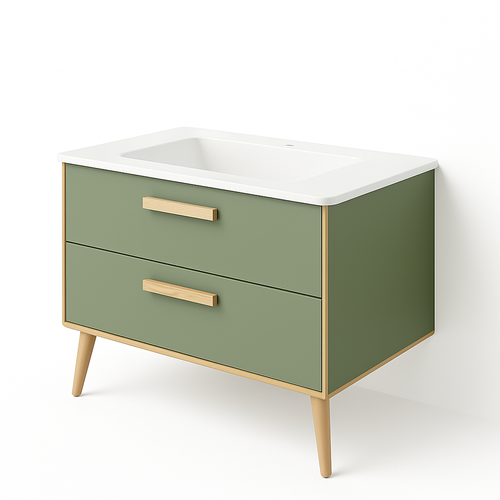 Ensemble Meuble Nordic Olive/chêne Naturel Et Vasque Encastrée 79,50cm