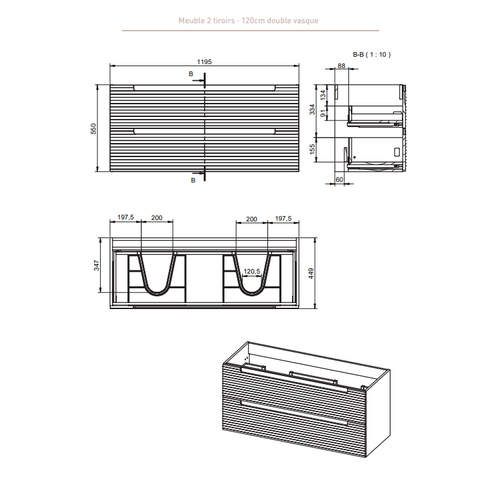 Ensemble Meuble Kyoto Ceniza + Vasque Céramique Ada 120cm