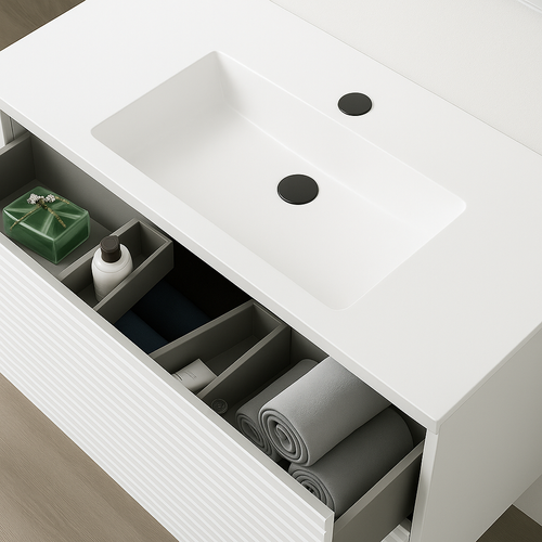 Ensemble Meuble Kyoto Blanc + Vasque Céramique Ada 60cm