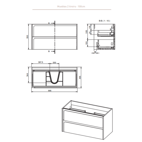 Ensemble Meuble Indico Blanc + Vasque Céramique Flat 100cm