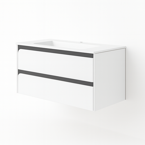 Ensemble Meuble Indico Blanc/noir + Vasque Céramique Flat 100cm