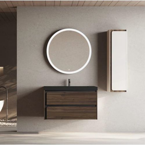 Ensemble Meuble Indico Bois/noir + Vasque Céramique Flat 80cm