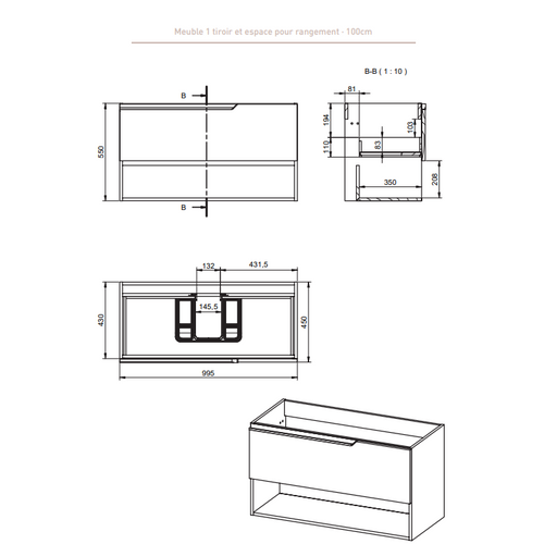 Ensemble Meuble Eleven + Vasque Céramique Flat 100cm Quarzo