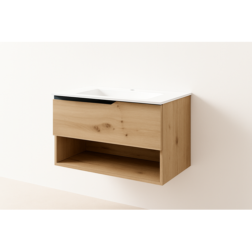 Ensemble Meuble Eleven + Vasque Céramique Flat 80cm Chêne Costa