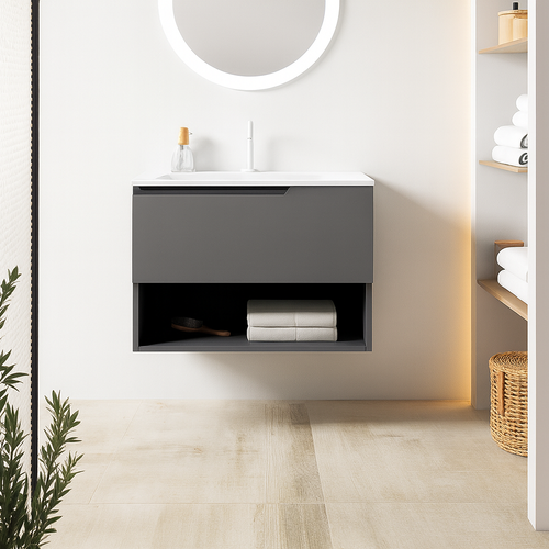 Ensemble Meuble Eleven + Vasque Céramique Flat 80cm Ceniza