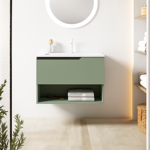 Ensemble Meuble Eleven + Vasque Céramique Flat 80cm Musgo