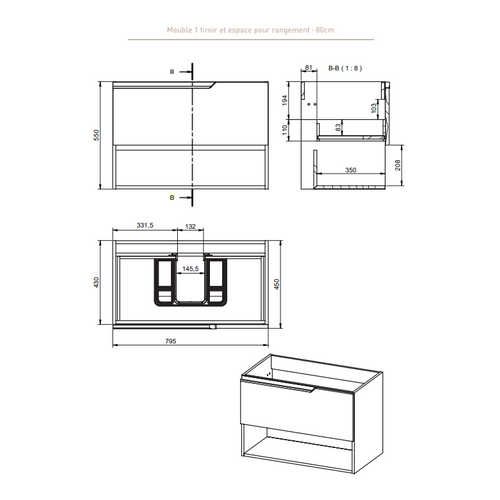 Ensemble Meuble Eleven + Vasque Céramique Flat 80cm Abedul