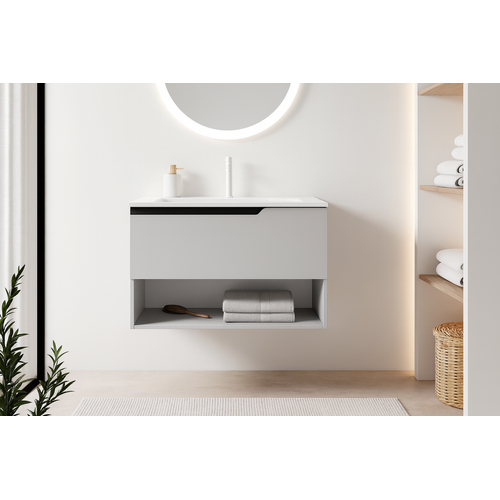 Ensemble Meuble Eleven + Vasque Céramique Flat 80cm Gris