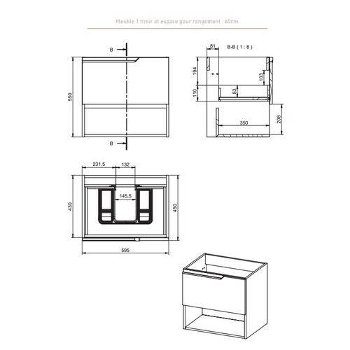 Ensemble Meuble Eleven + Vasque Céramique Flat 60cm Gris