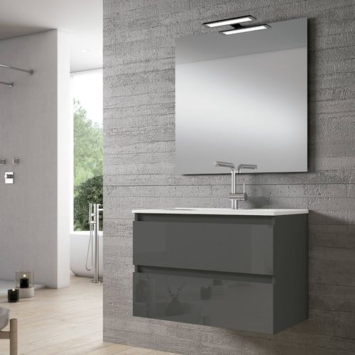 Meuble De Salle De Bain Box Gris Brillant 100cm