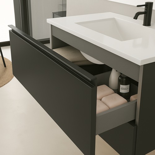 Meuble De Salle De Bain Box Gris Brillant 100cm