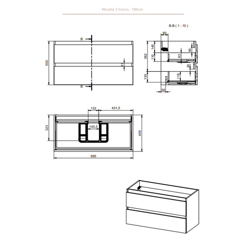 Meuble De Salle De Bain Box Gris Brillant 100cm