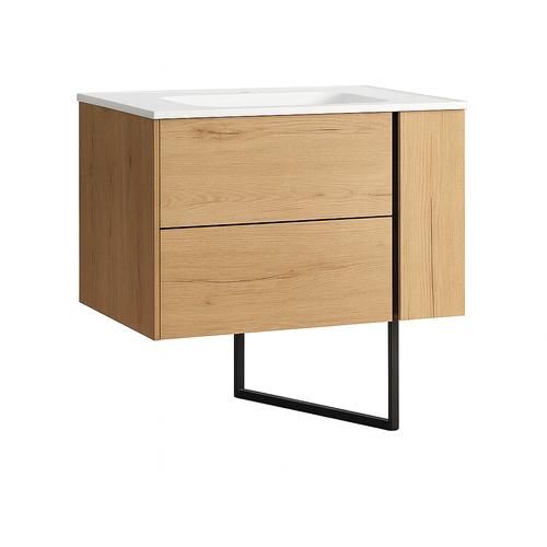 Ensemble Meuble Vasque Black Onix Sur Pied Couleur Chêne 80cm