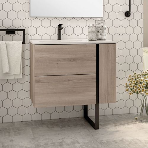 Ensemble Meuble Vasque Black Onix Sur Pied Iron Oak 80cm