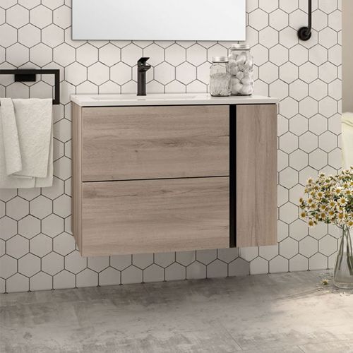 Ensemble Meuble Vasque Black Onix Suspendu Iron Oak 100cm