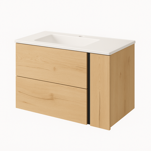 Ensemble Meuble Vasque Black Onix Suspendu Couleur Chêne 100cm