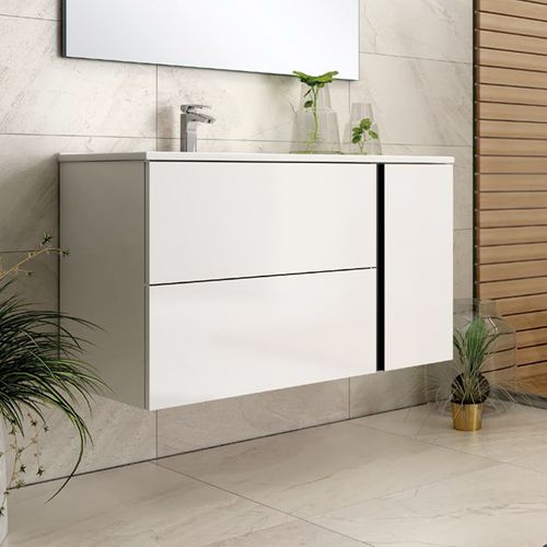 Ensemble Meuble Vasque Black Onix Suspendu Blanc Laqué Brillant 100cm