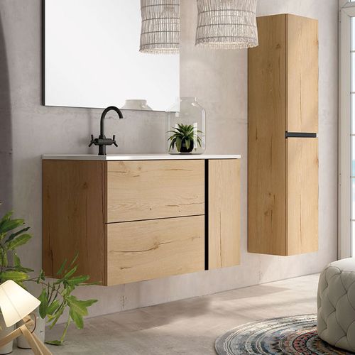 Ensemble Meuble Vasque Black Onix Suspendu Couleur Chêne 80cm