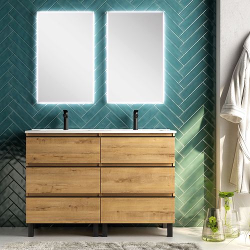 Ensemble Salle De Bains Black Inglet Bois Au Sol 6 Tiroirs 120cm