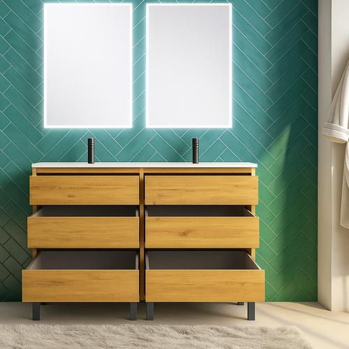 Ensemble Salle De Bains Black Inglet Bois Au Sol 6 Tiroirs 120cm