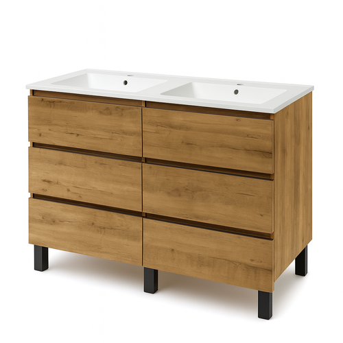 Ensemble Salle De Bains Black Inglet Bois Au Sol 6 Tiroirs 120cm