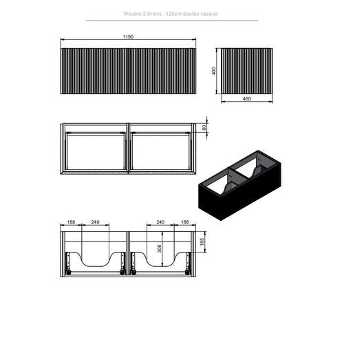 Ensemble Meuble Bari + Vasque Céramique Flat - 120cm Gris