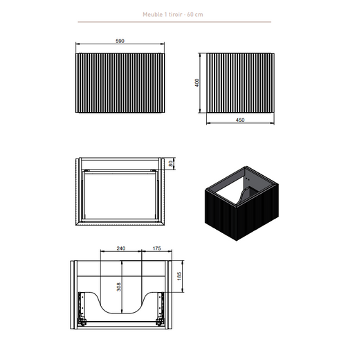 Ensemble Meuble Bari + Vasque Céramique Flat - 80cm Cotton