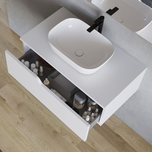 Meuble De Salle De Bain 80cm Avec Cuve - Sans Miroir - 1 Tiroir - Blanc - Cadix