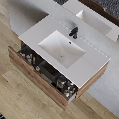 Meuble De Salle De Bain 80cm Avec Cuve - Sans Miroir - 1 Tiroir - Tabaco (bois Foncé) - Cadix