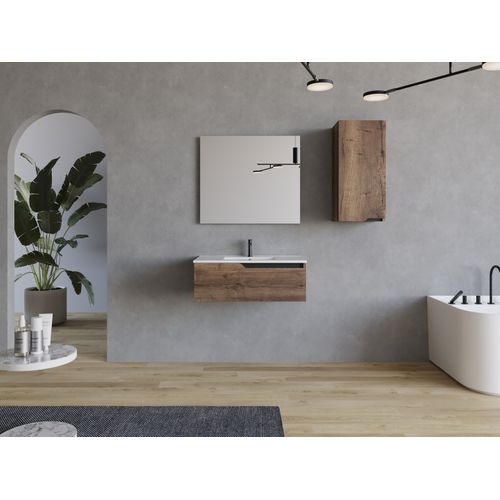 Meuble De Salle De Bain 80cm Avec Cuve - Sans Miroir - 1 Tiroir - Tabaco (bois Foncé) - Cadix