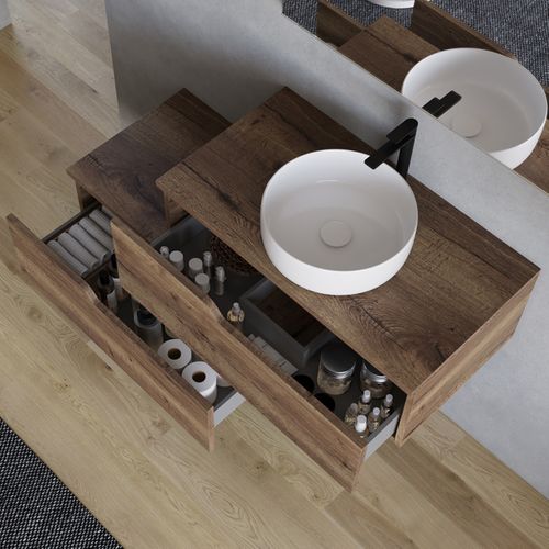 Meuble De Salle De Bain 120cm Avec Cuve - Sans Miroir - 2 Tiroirs - Tabaco (bois Foncé) - Cadix