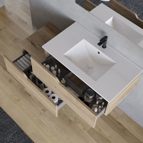 Meuble De Salle De Bain 120cm Avec Simple Vasque - Sans Miroir - 2 Tiroirs - Miel - Cadix