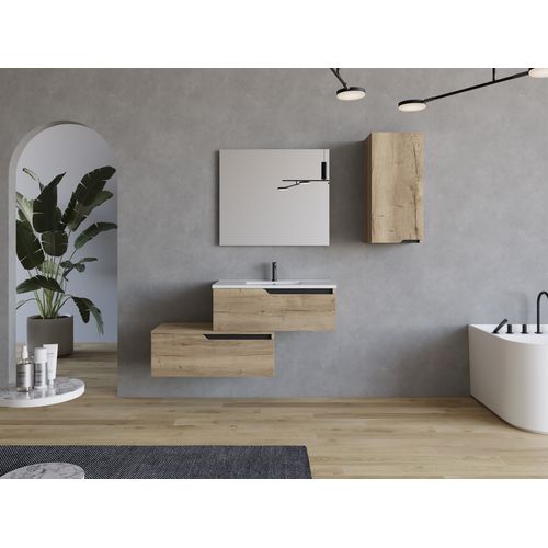 Meuble De Salle De Bain 120cm Avec Simple Vasque - Sans Miroir - 2 Tiroirs - Miel - Cadix
