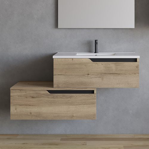 Meuble De Salle De Bain 120cm Avec Simple Vasque - Sans Miroir - 2 Tiroirs - Miel - Cadix