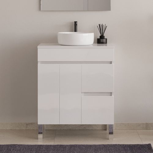 Meuble De Salle De Bain 70cm Sur Pieds Avec Plateau Et Cuve - Blanc - Haro