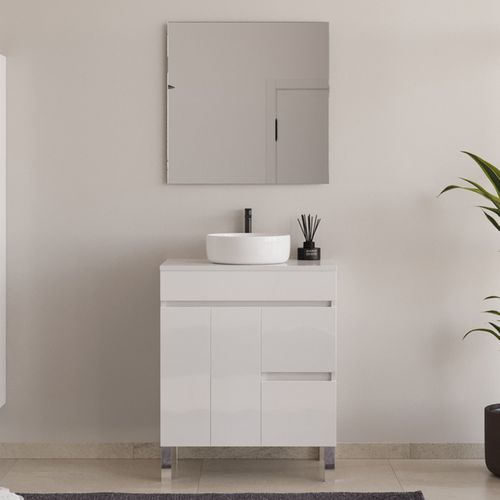 Meuble De Salle De Bain 70cm Sur Pieds Avec Plateau Et Cuve - Blanc - Haro