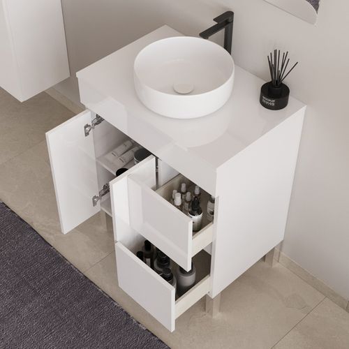 Meuble De Salle De Bain 70cm Sur Pieds Avec Plateau Et Cuve - Sans Miroir - Blanc - Haro