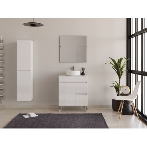 Meuble De Salle De Bain 70cm Sur Pieds Avec Plateau Et Cuve - Sans Miroir - Blanc - Haro