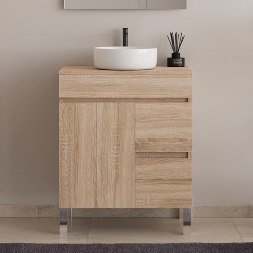 Meuble De Salle De Bain 80cm Sur Pieds Avec Plateau Et Cuve - Sans Miroir - Cambrian - Haro