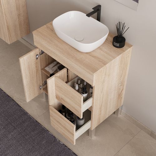 Meuble De Salle De Bain 80cm Sur Pieds Avec Plateau Et Cuve - Sans Miroir - Cambrian - Haro